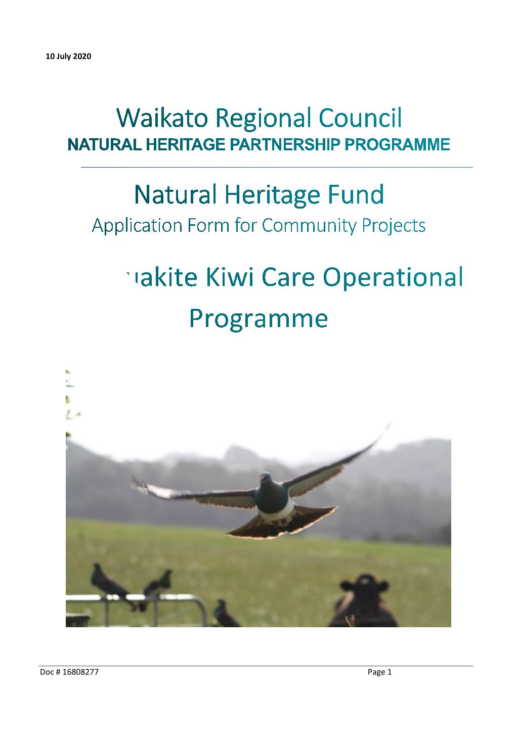 Whenuakite Kiwi Care Operational Programme