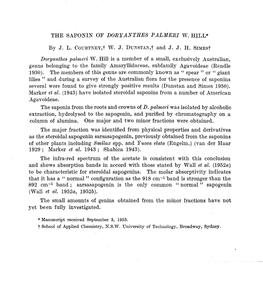 THE SAPONIN of DORYANTHEB PALMERI W. HILL* by J. L. COT~RTNEY,~ W. J. DUNSTAK,~ and J. J. H. SIMES~ Doryanthes Palmeri W. Hill I