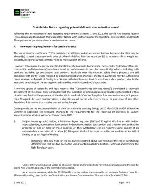 Stakeholder Notice Regarding Potential Diuretic Contamination Cases 1