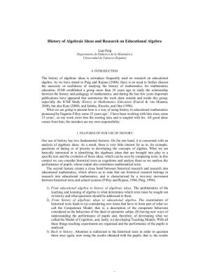 History of Algebraic Ideas and Research on Educational Algebra