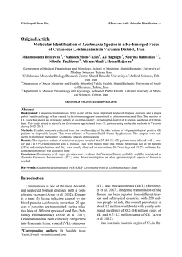 Original Article Molecular Identification of Leishmania Species in a Re-Emerged Focus of Cutaneous Leishmaniasis in Varamin District, Iran