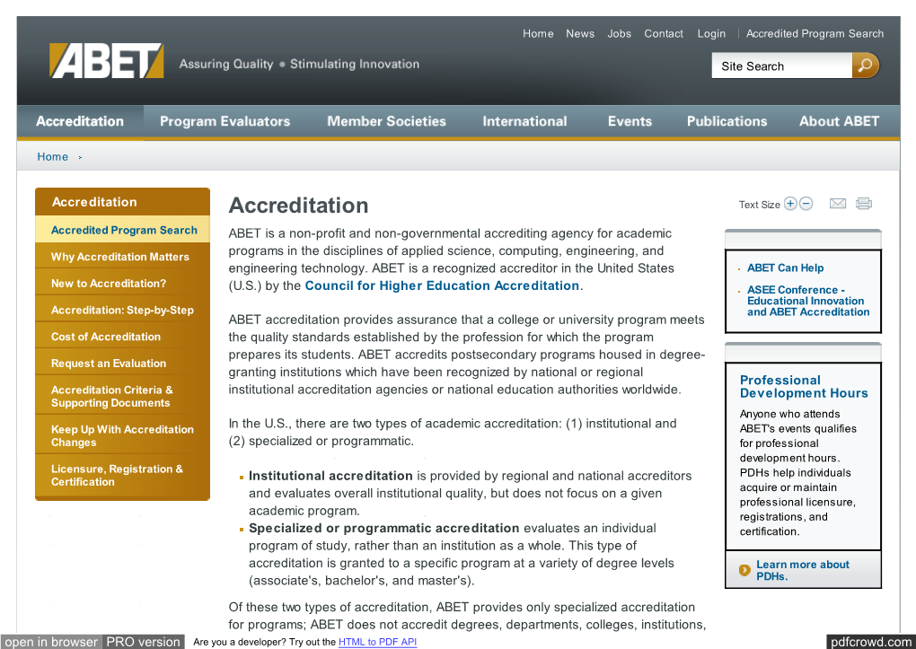 ABET Is a Non-Profit and Non-Governmental Accrediting Agency for Academic