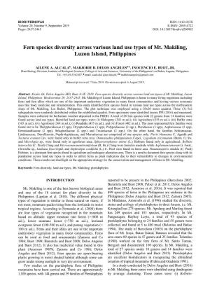 Fern Species Diversity Across Various Land Use Types of Mt. Makiling, Luzon Island, Philippines