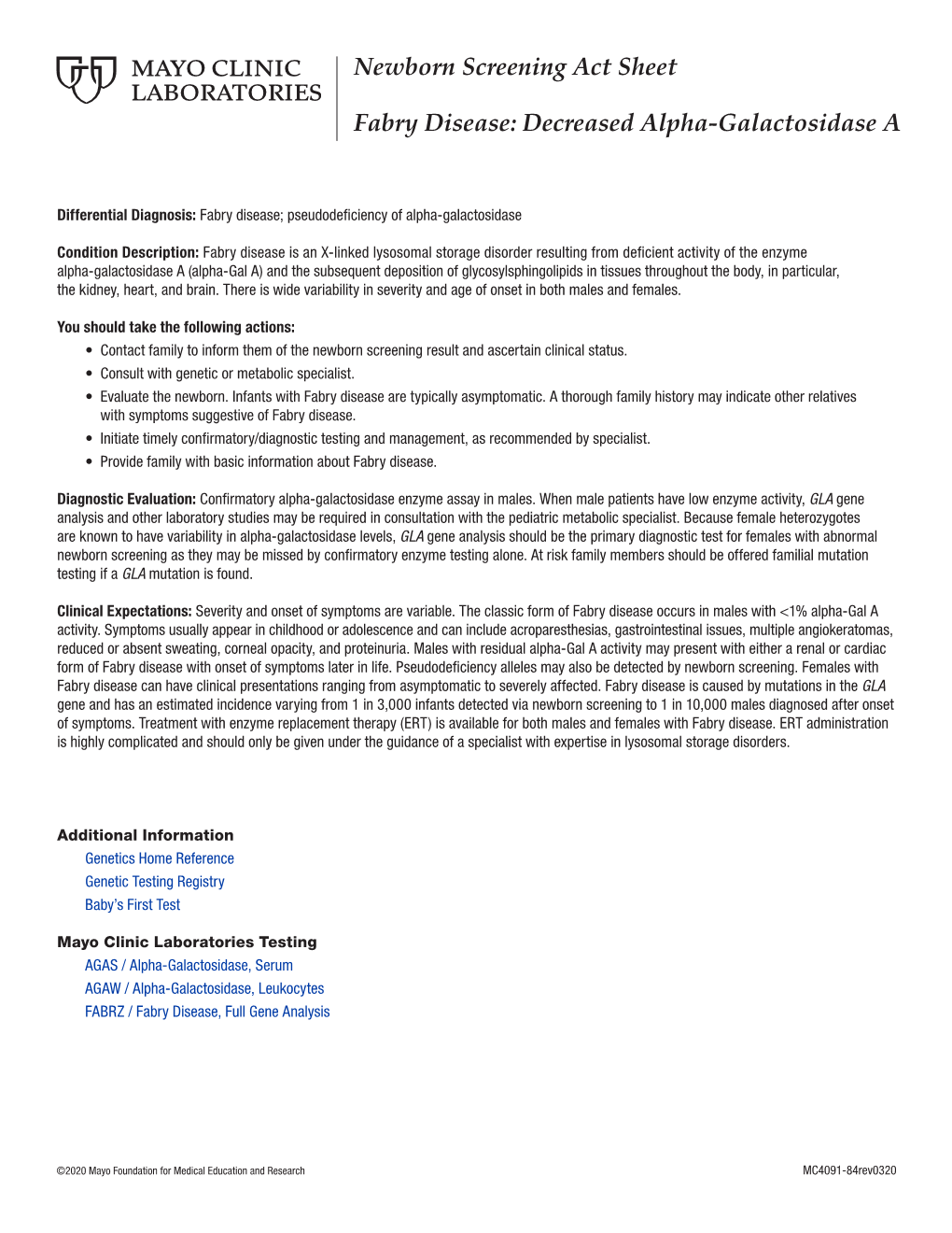 Newborn Screening Act Sheet Fabry Disease