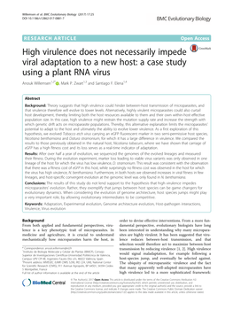 High Virulence Does Not Necessarily Impede Viral Adaptation to a New Host: a Case Study Using a Plant RNA Virus Anouk Willemsen1,2* , Mark P