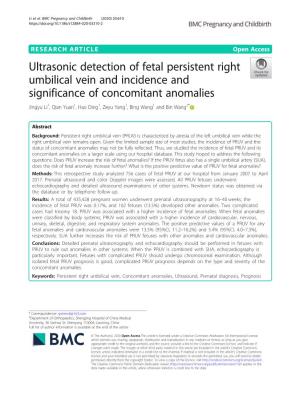 Ultrasonic Detection of Fetal Persistent Right Umbilical Vein and Incidence