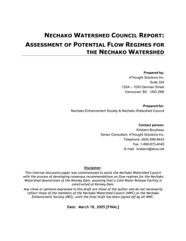Nechako Watershed Council Report: Assessment of Potential Flow Regimes for the Nechako Watershed