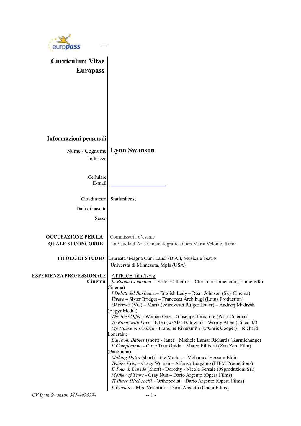 Curriculum Vitae Europass