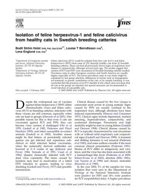Isolation of Feline Herpesvirus-1 and Feline Calicivirus from Healthy Cats in Swedish Breeding Catteries