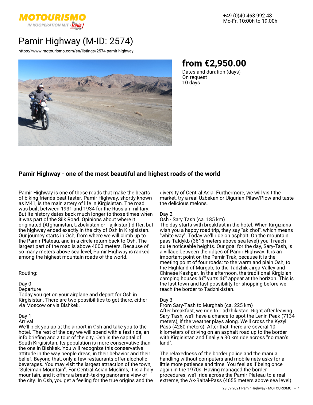 Pamir Highway (M-ID: 2574) from €2,950.00 Dates and Duration (Days) on Request 10 Days