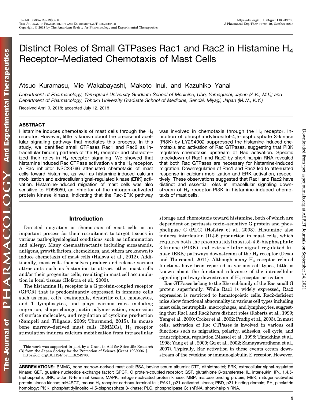Distinct Roles of Small Gtpases Rac1 and Rac2 in Histamine H4 Receptor–Mediated Chemotaxis of Mast Cells