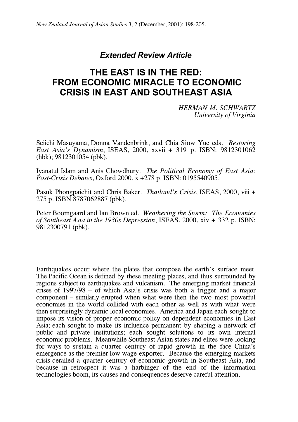 The East Is in the Red: from Economic Miracle to Economic Crisis in East and Southeast Asia