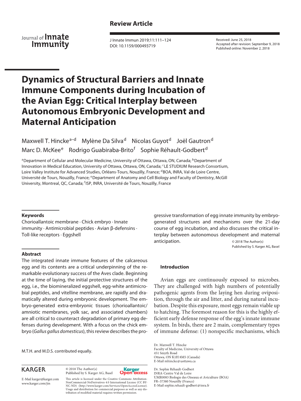 Dynamics of Structural Barriers and Innate Immune Components During