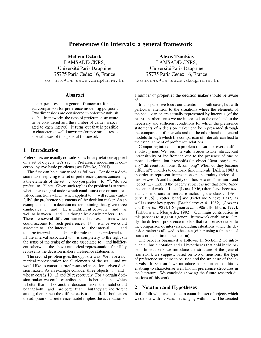 Preferences on Intervals: a General Framework