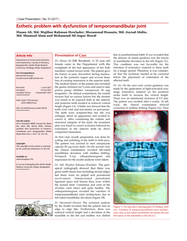 Esthetic Problem with Dysfunction of Temporomandibular Joint Hasan Ali, Md