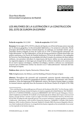 Los Militares De La Ilustración Y La Construcción Del Este De Europa En España*