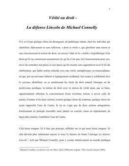 La Défense Lincoln De Michael Connelly