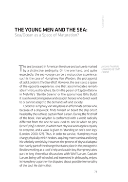 THE YOUNG MEN and the SEA: Sea/Ocean As a Space of Maturation?