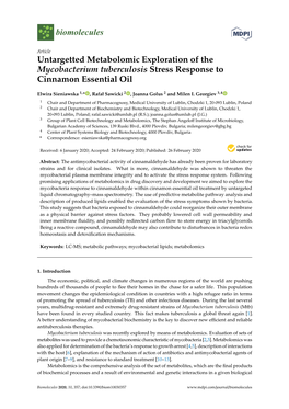 Untargetted Metabolomic Exploration of the Mycobacterium Tuberculosis Stress Response to Cinnamon Essential Oil