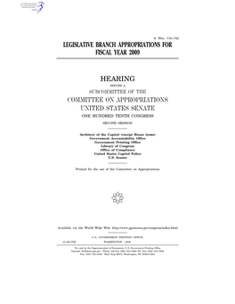 Legislative Branch Appropriations for Fiscal Year 2009 Hearing