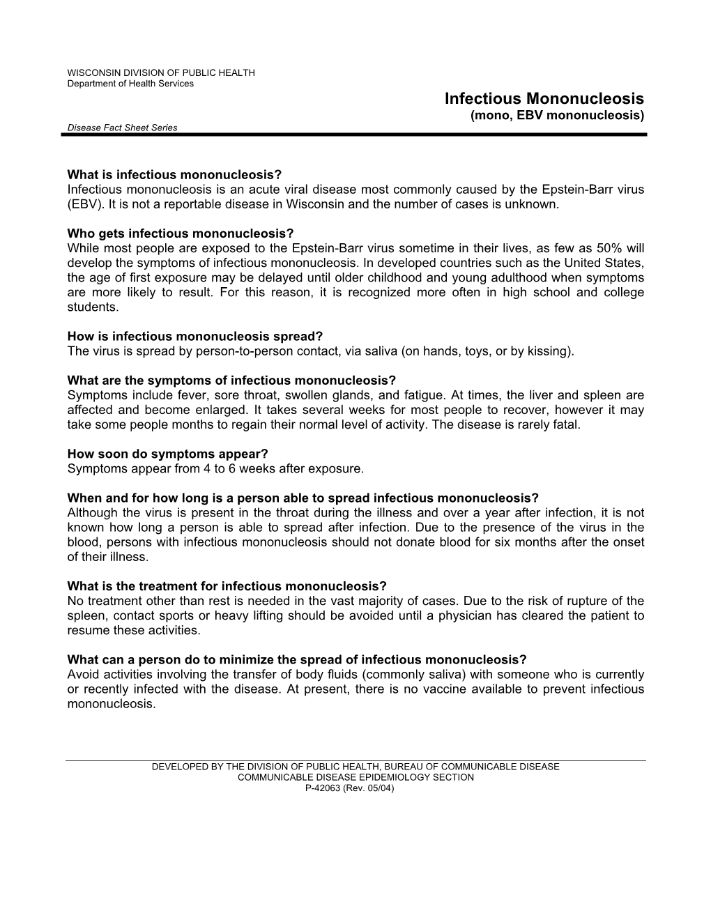 Infectious Mononucleosis (Mono, EBV Mononucleosis) Disease Fact Sheet Series