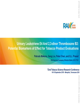 Urinary Leukotriene E4 and 2,3-Dinor Thromboxane B2: Potential Biomarkers of Effect for Tobacco Product Evaluations