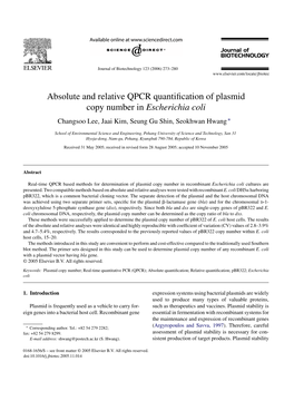 Absolute and Relative QPCR Quantification of Plasmid Copy