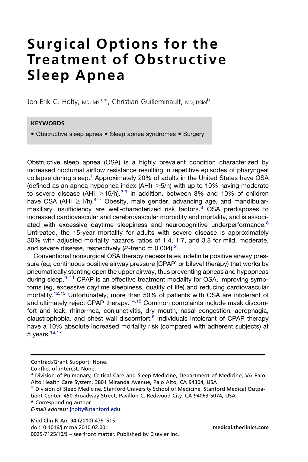 Surgical Options for the Treatment of Obstructive Sleep Apnea