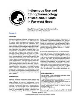 Indigenous Use and Ethnopharmacology of Medicinal Plants in Far-West Nepal