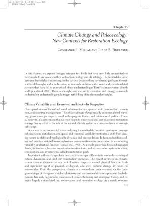 Climate Change and Paleoecology: New Contexts for Restoration Ecology