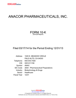 Anacor Pharmaceuticals, Inc