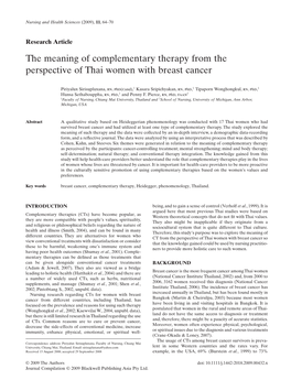 The Meaning of Complementary Therapy from the Perspective of Thai Women with Breast Cancer