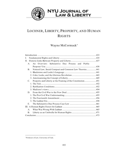 Wayne Mccormack, Lochner, Liberty, Property, and Human Rights