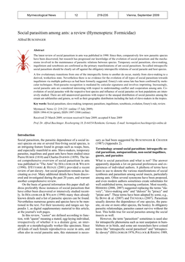 The Coexistence of Two Or More Species in One Nest Era and Species (BUSCHINGER 1981, BEIBL & Al