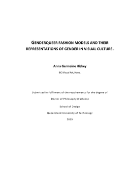 Genderqueer Fashion Models and Their Representations of Gender in Visual Culture