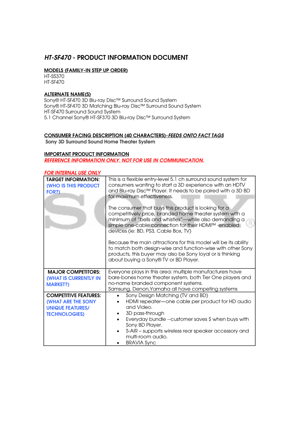 Ht-Sf470 - Product Information Document