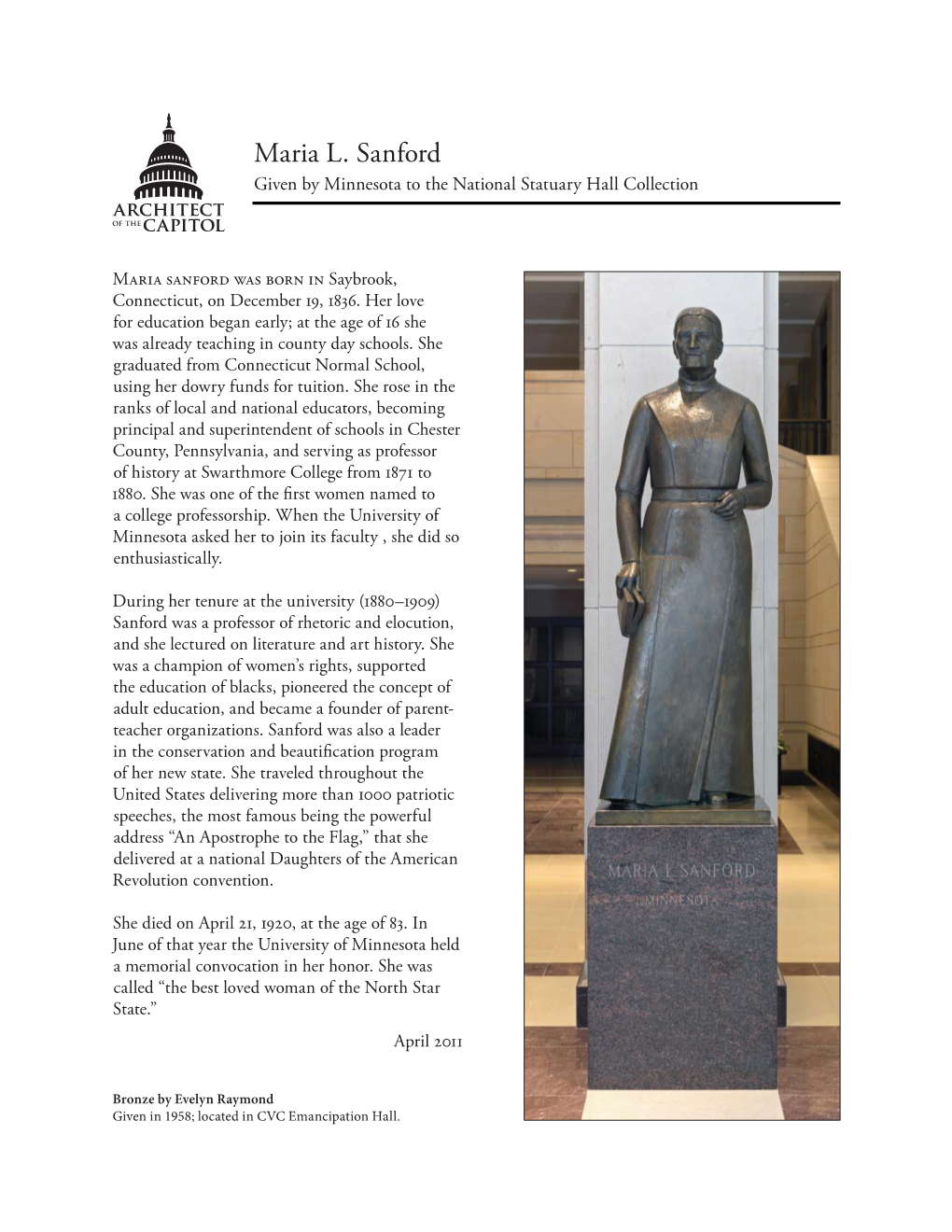 Maria L. Sanford Given by Minnesota to the National Statuary Hall Collection