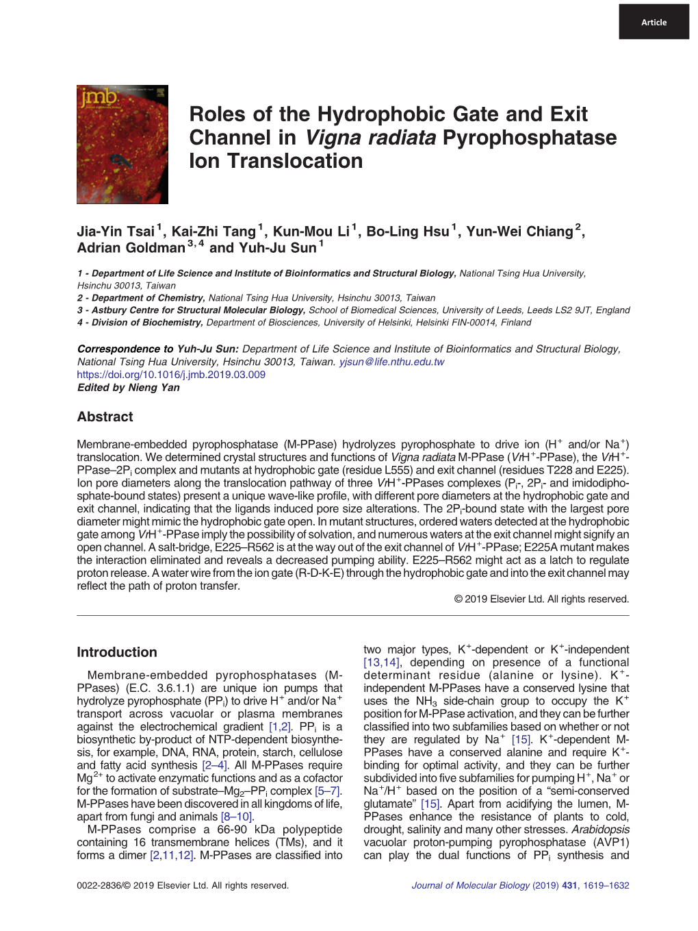 Roles of the Hydrophobic Gate and Exit Channel in Vigna Radiata Pyrophosphatase Ion Translocation