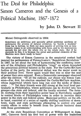 The Deal for Philadelphia: Simon Cameron and the Genesis of a Political Machine, 1867-1872 by John D