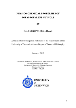 Physico-Chemical Properties of Polypropylene Glycols