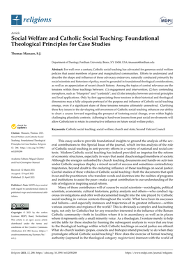 Social Welfare and Catholic Social Teaching: Foundational Theological Principles for Case Studies