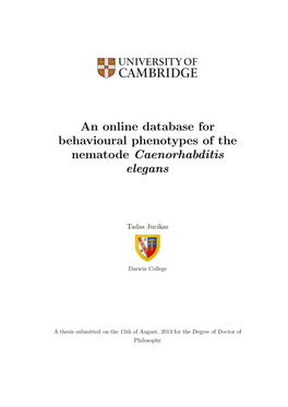 An Online Database for Behavioural Phenotypes of the Nematode Caenorhabditis Elegans