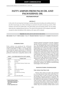 Fatty Amines from Palm Oil and Palm Kernel Oil