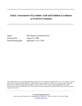 Sodium Levulinate As Used in Cosmetics