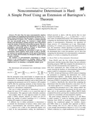Noncommutative Determinant Is Hard: a Simple Proof Using an Extension of Barrington’S Theorem