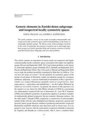 Generic Elements in Zariski-Dense Subgroups and Isospectral Locally Symmetric Spaces