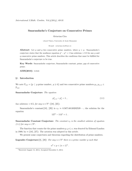 Smarandache's Conjecture on Consecutive Primes