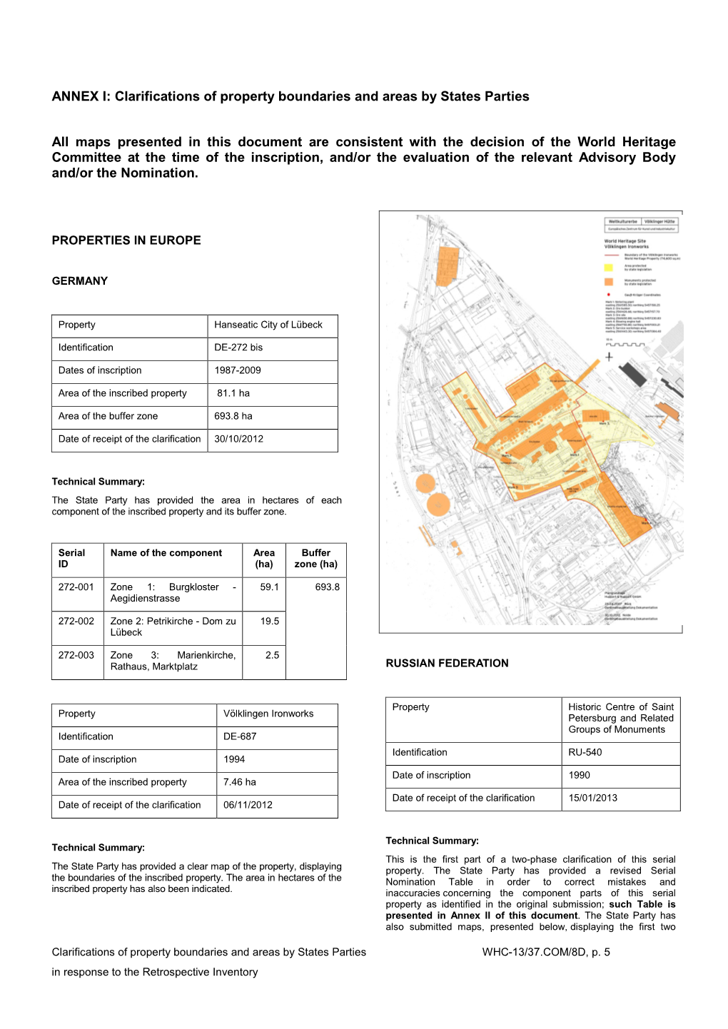 Clarifications of Property Boundaries and Areas by States Parties All