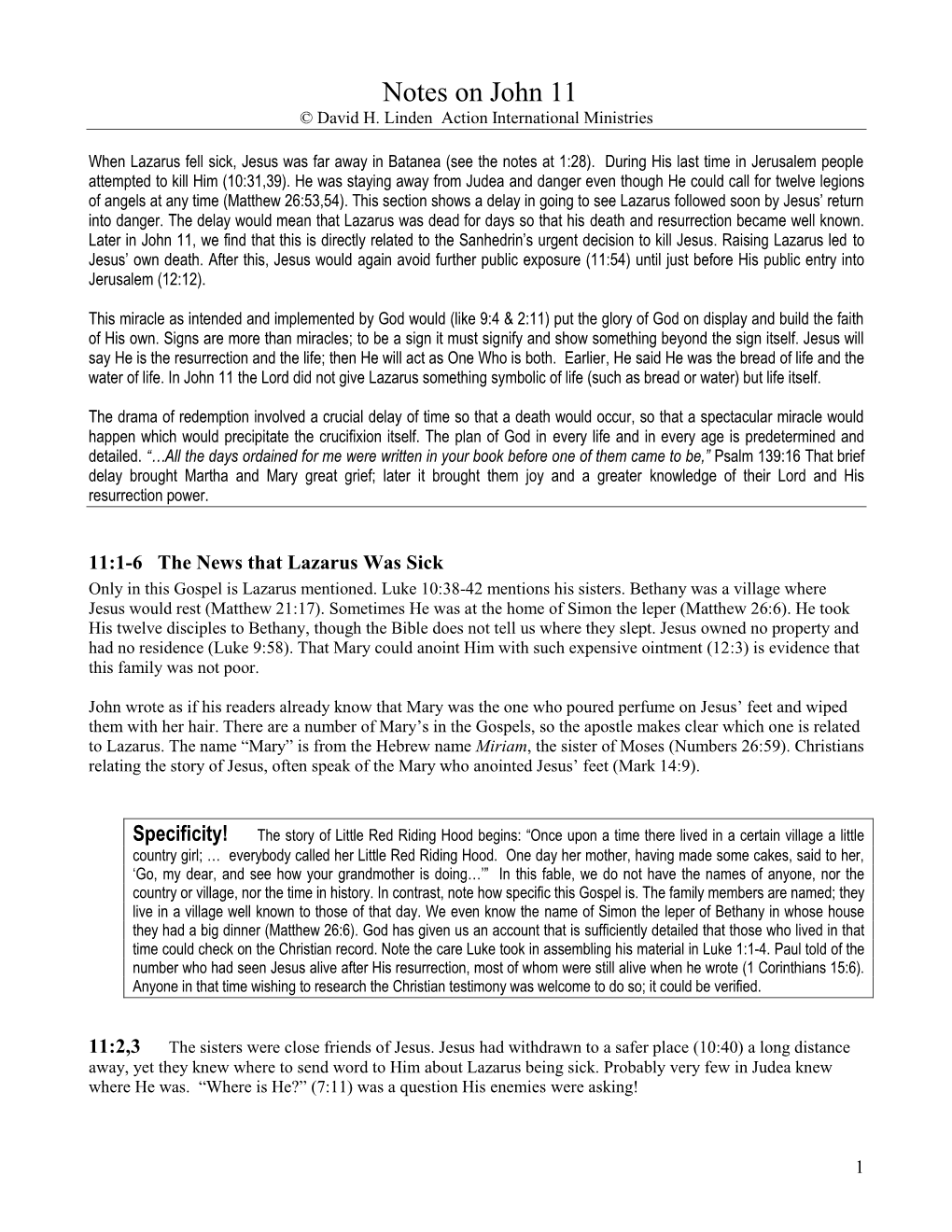 Notes on John 11:1-44