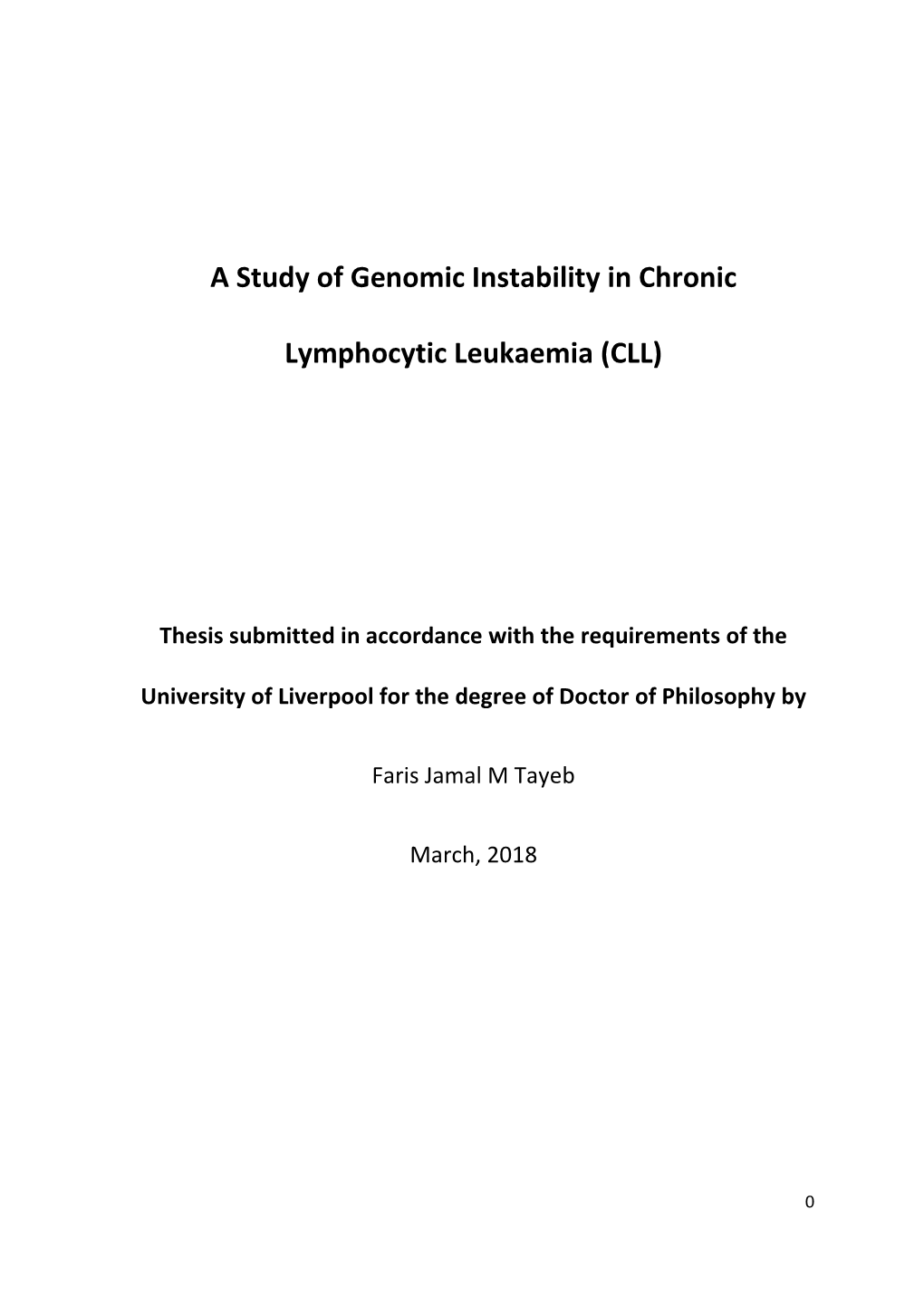 A Study of Genomic Instability in Chronic Lymphocytic Leukaemia